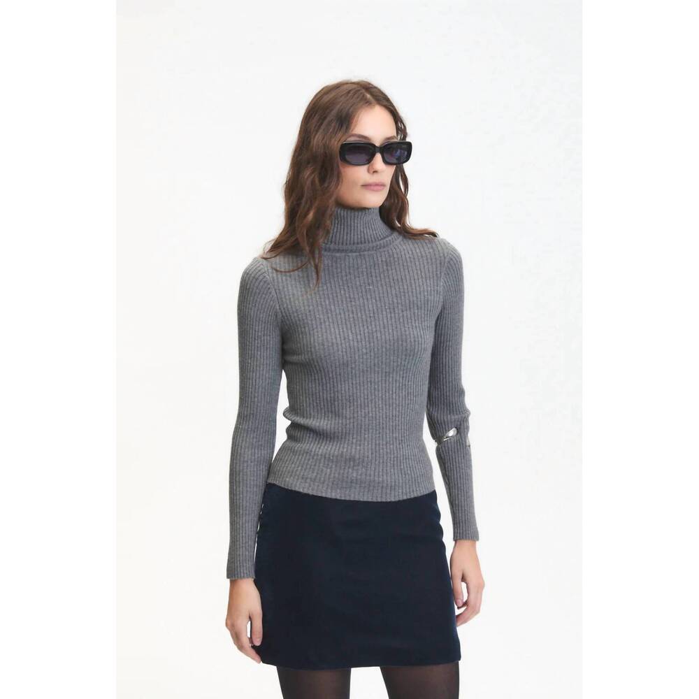 NEW DELUC soft ribbed turtleneck top in grey